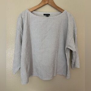 Eileen Fisher Light Gray and White Textured Boatneck Top